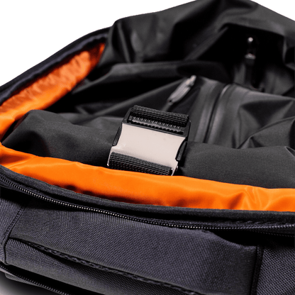 Blue Explorer 2 with orange interior, ClipPod compression bag in place