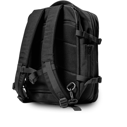 Rear view of the black Explorer 2 showing padded shoulder straps and back panel