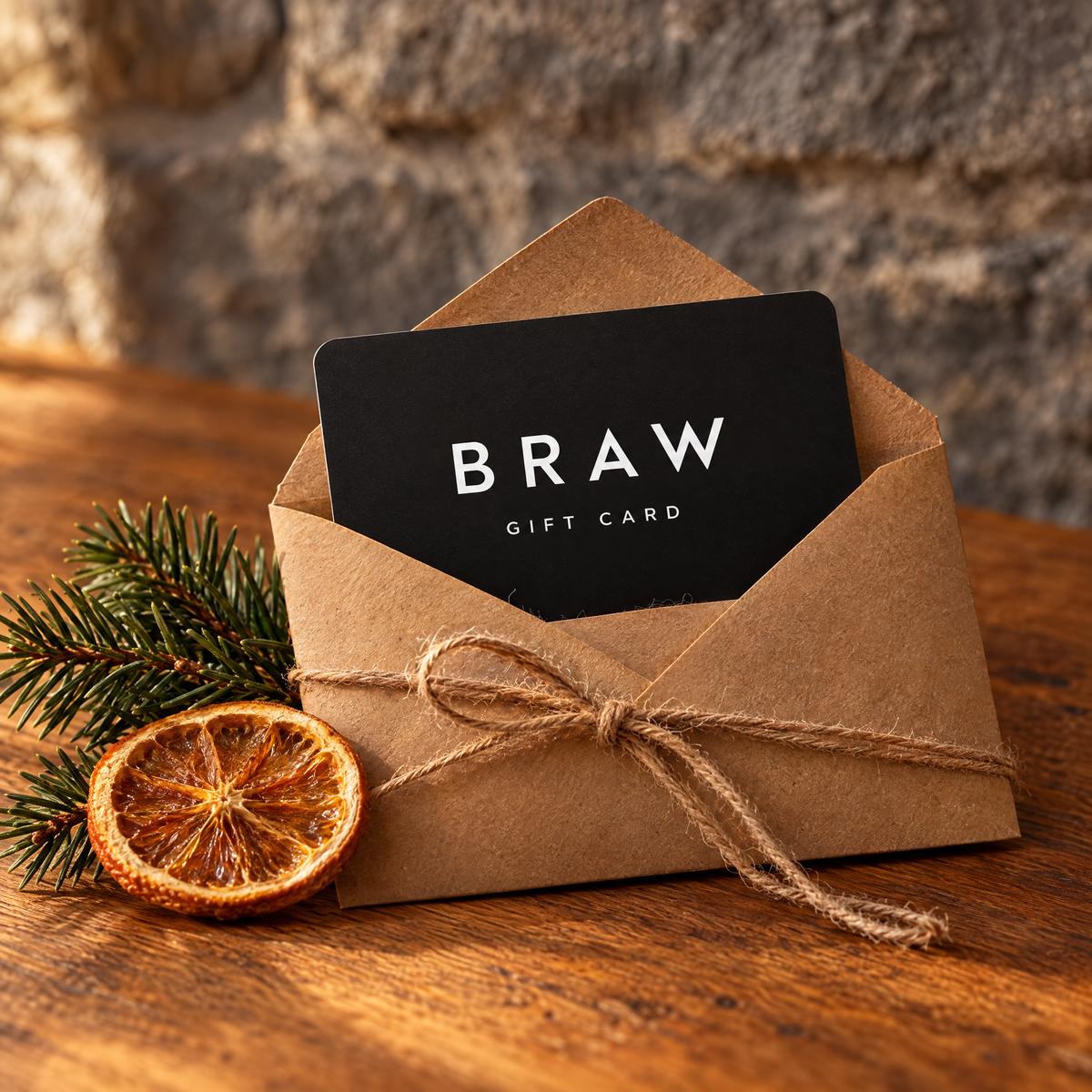BRAW Gift Card in a kraft envelope, Christmas gift for travellers